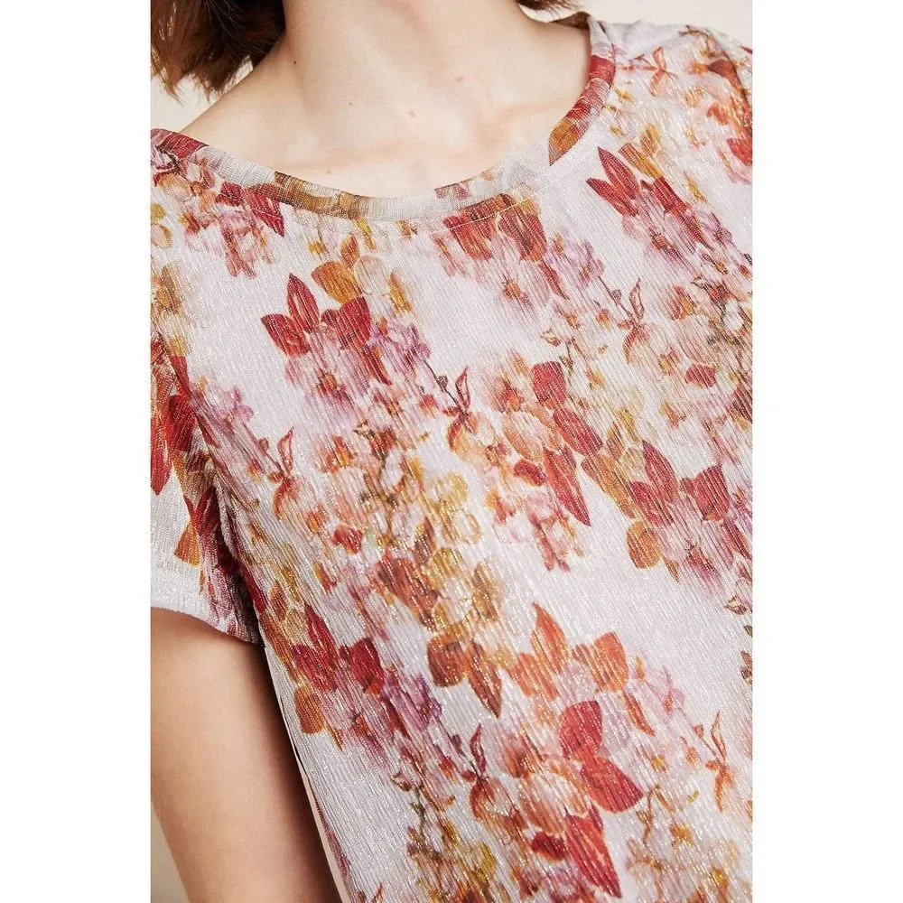 Eva Franco Women's Pink and Red Metallic Floral Short sleeve Top Size Me… - Picture 4 of 9